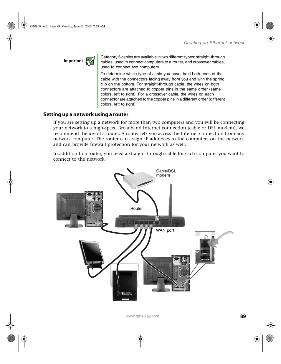 Setting up a network using a router | Gateway E-6500 User Manual | Page 94 / 116