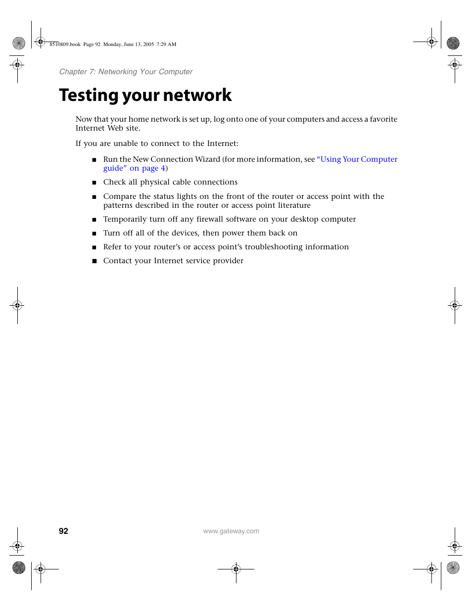 Testing your network | Gateway E-6500 User Manual | Page 97 / 116