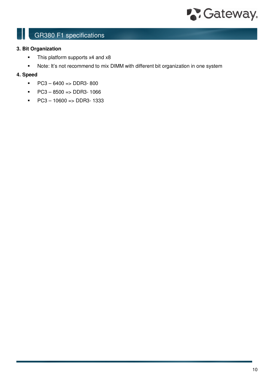 Gr380 f1 specifications | Gateway GR380 F1 User Manual | Page 10 / 17