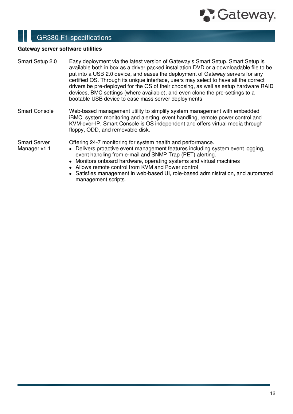 Gr380 f1 specifications | Gateway GR380 F1 User Manual | Page 12 / 17