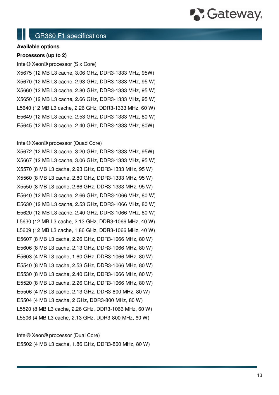Gr380 f1 specifications | Gateway GR380 F1 User Manual | Page 13 / 17