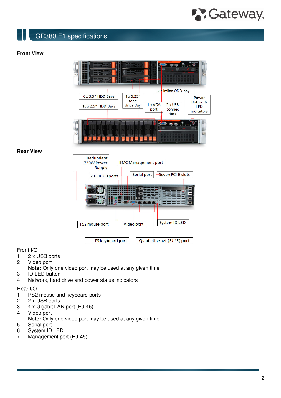 Gr380 f1 specifications | Gateway GR380 F1 User Manual | Page 2 / 17