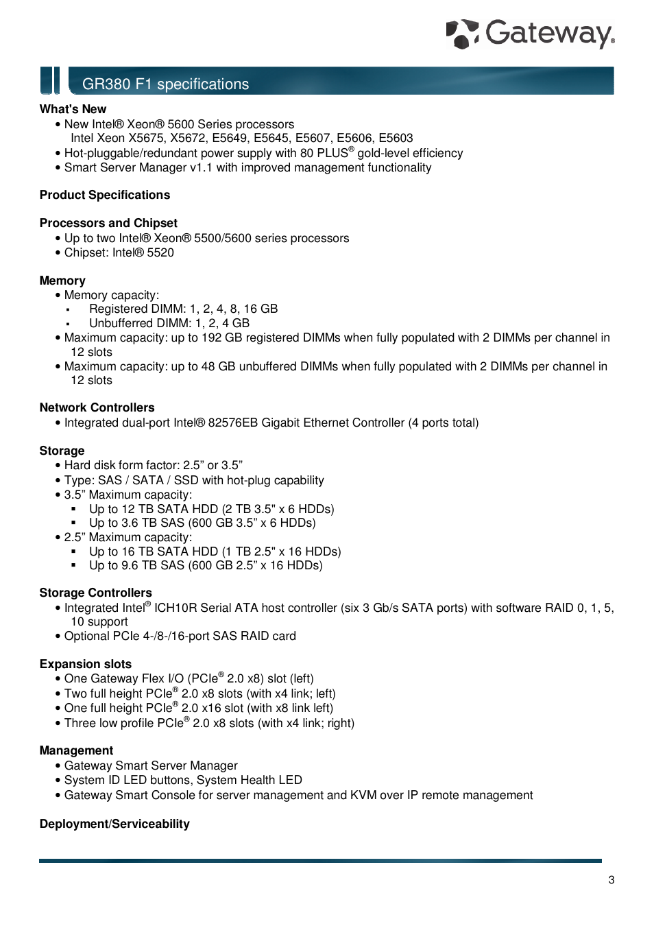 Gr380 f1 specifications | Gateway GR380 F1 User Manual | Page 3 / 17