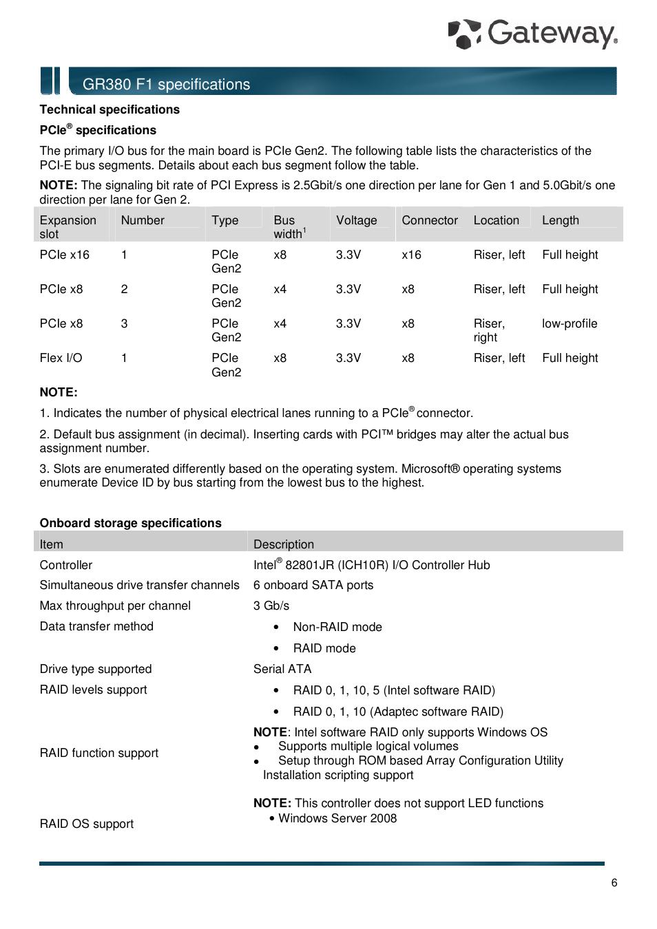 Gr380 f1 specifications | Gateway GR380 F1 User Manual | Page 6 / 17
