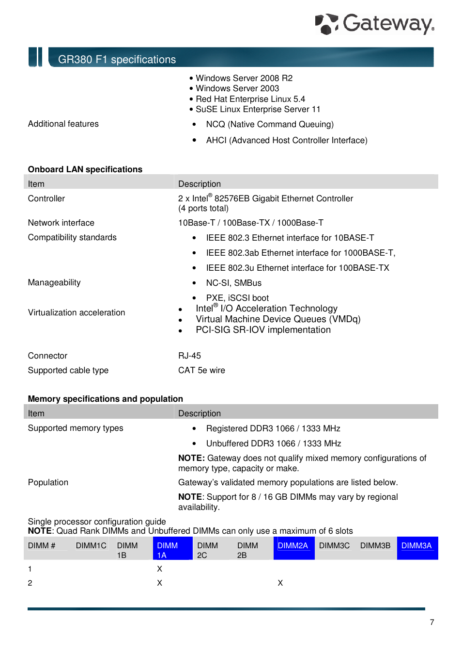 Gr380 f1 specifications | Gateway GR380 F1 User Manual | Page 7 / 17