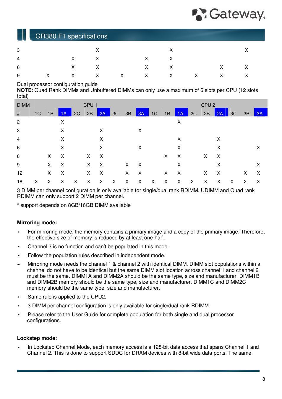 Gr380 f1 specifications | Gateway GR380 F1 User Manual | Page 8 / 17
