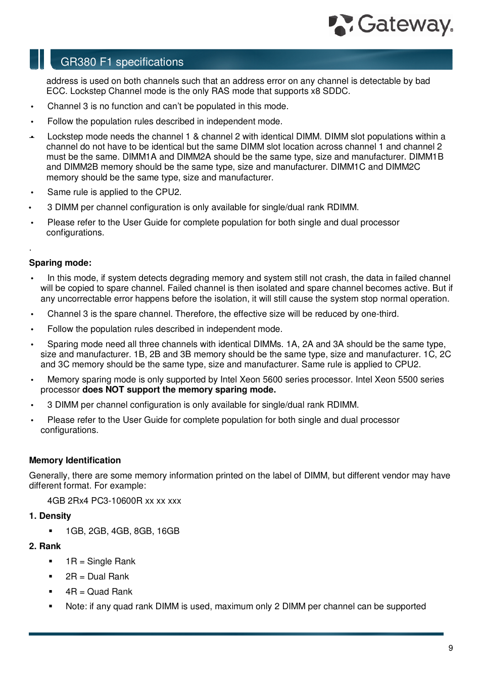 Gr380 f1 specifications | Gateway GR380 F1 User Manual | Page 9 / 17