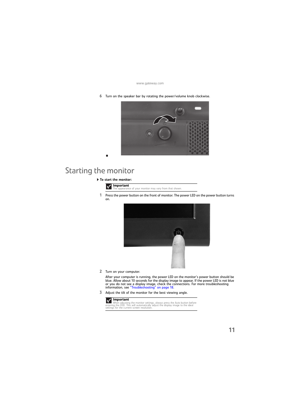 Starting the monitor | Gateway FPD1976W User Manual | Page 15 / 32