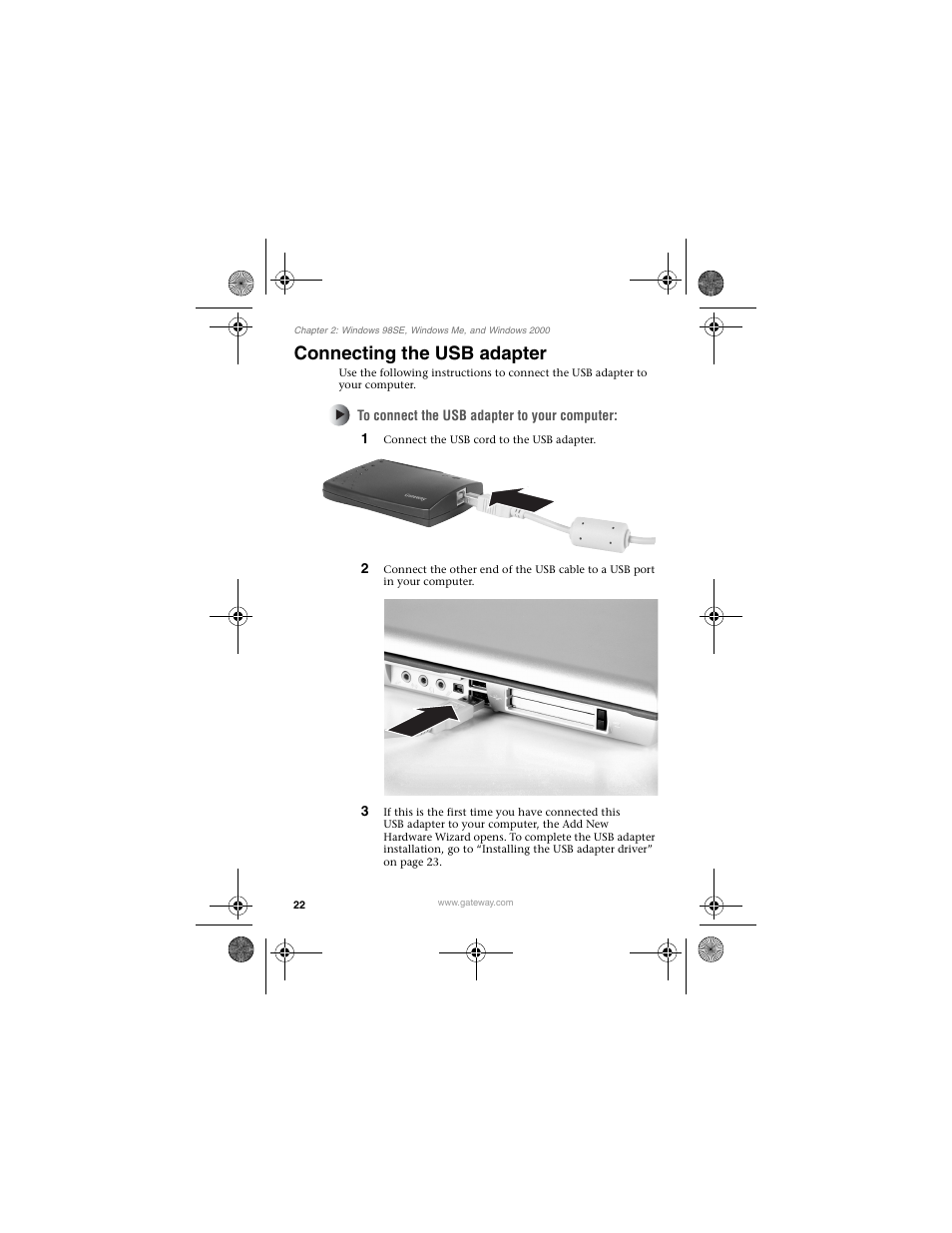 Connecting the usb adapter | Gateway WBU-110 User Manual | Page 26 / 52