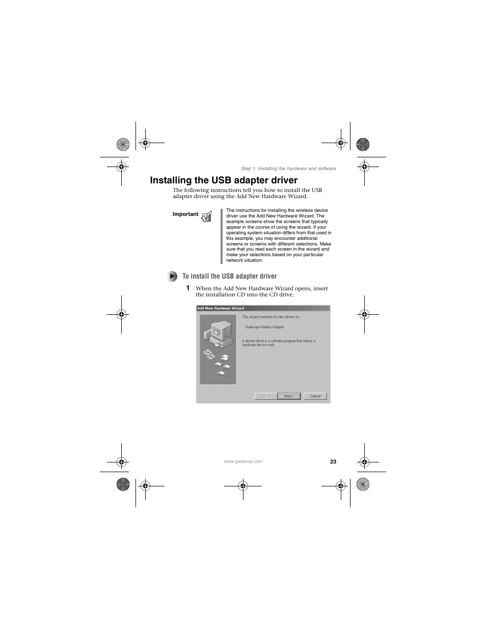 Installing the usb adapter driver | Gateway WBU-110 User Manual | Page 27 / 52
