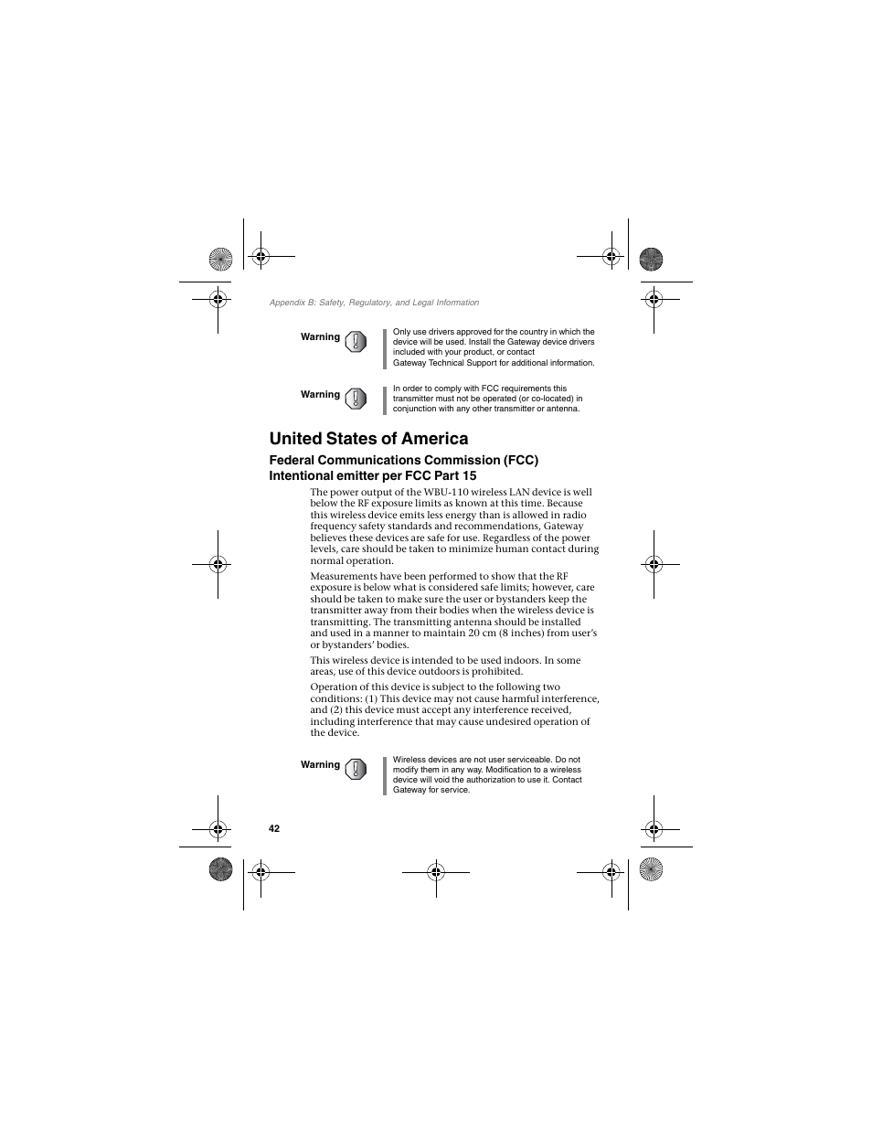 United states of america | Gateway WBU-110 User Manual | Page 46 / 52