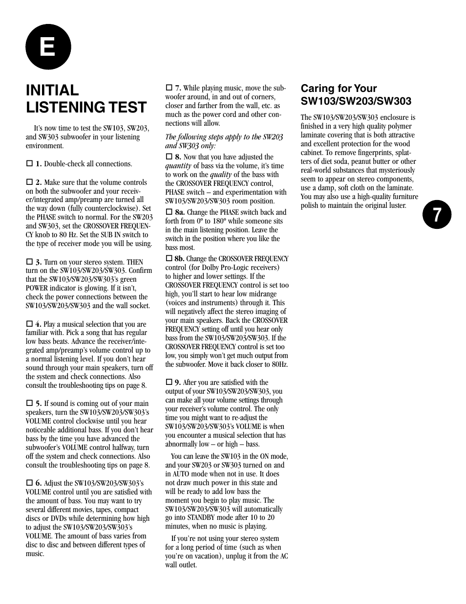 Initial listening test | Gateway SW203 User Manual | Page 7 / 8