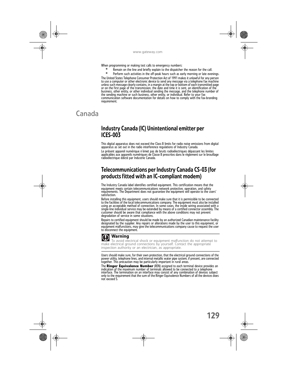Canada | Gateway MAN FX510 User Manual | Page 135 / 150