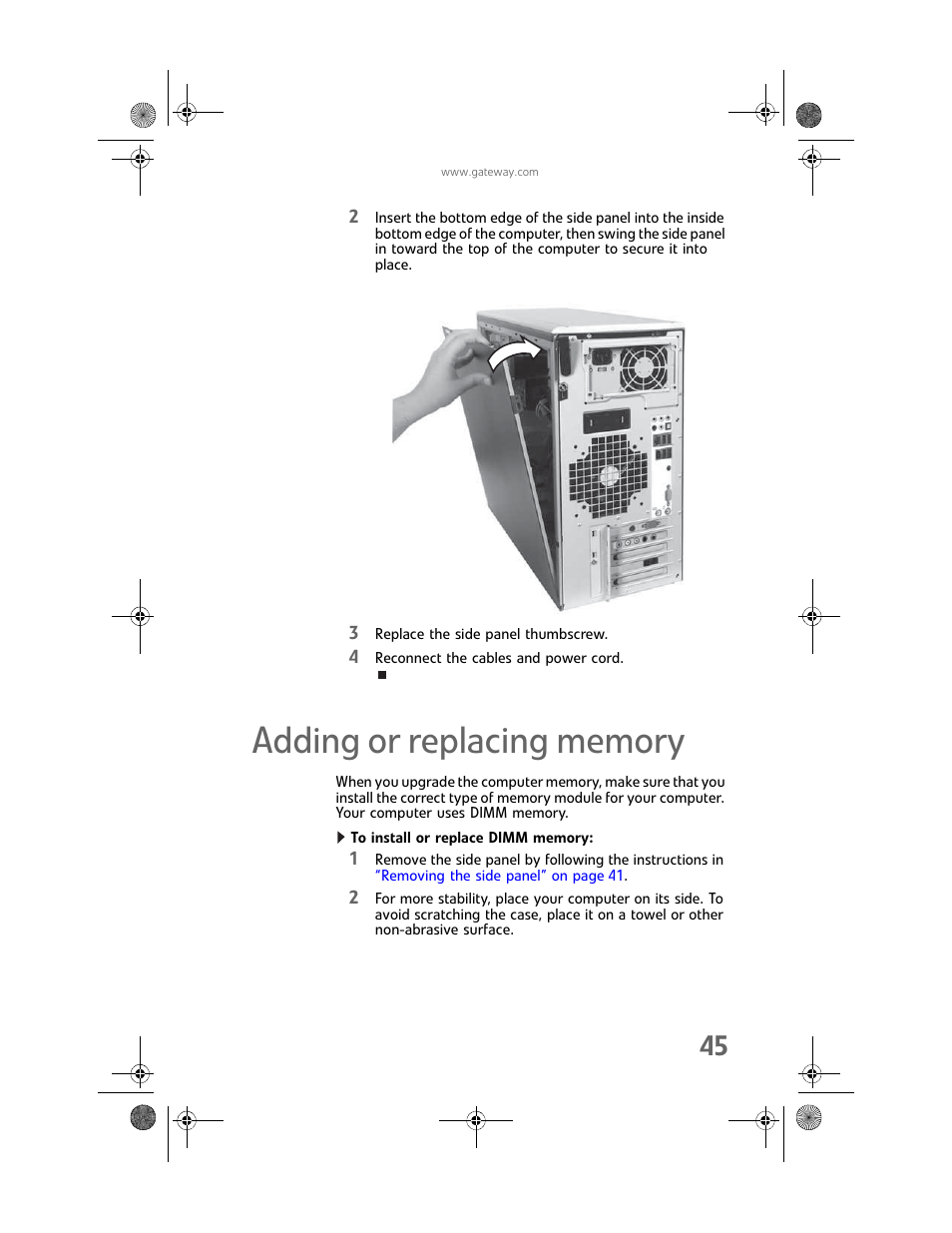 Adding or replacing memory, To install or replace dimm memory | Gateway MAN FX510 User Manual | Page 51 / 150