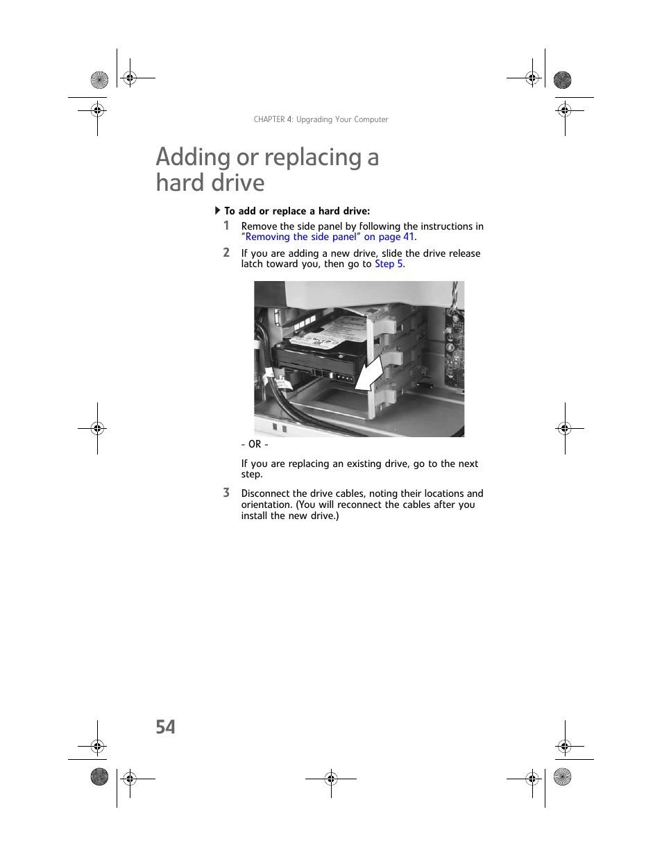 Adding or replacing a harddrive, To add or replace a hard drive, Adding or replacing a hard drive | Gateway MAN FX510 User Manual | Page 60 / 150