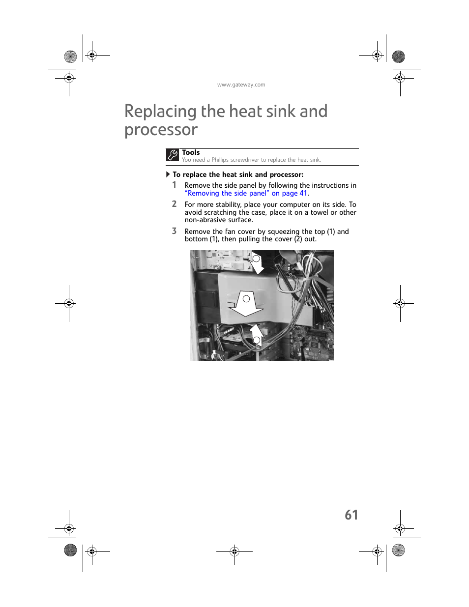 Replacing the heat sink and processor, To replace the heat sink and processor | Gateway MAN FX510 User Manual | Page 67 / 150