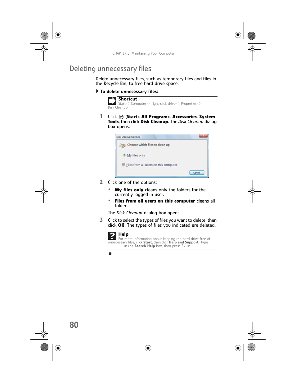 Deleting unnecessary files, To delete unnecessary files | Gateway MAN FX510 User Manual | Page 86 / 150
