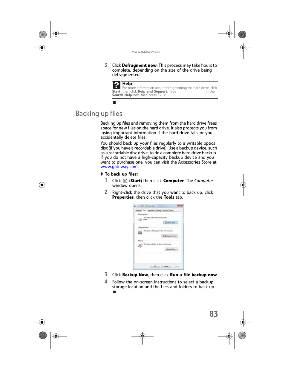 Backing up files, To back up files | Gateway MAN FX510 User Manual | Page 89 / 150
