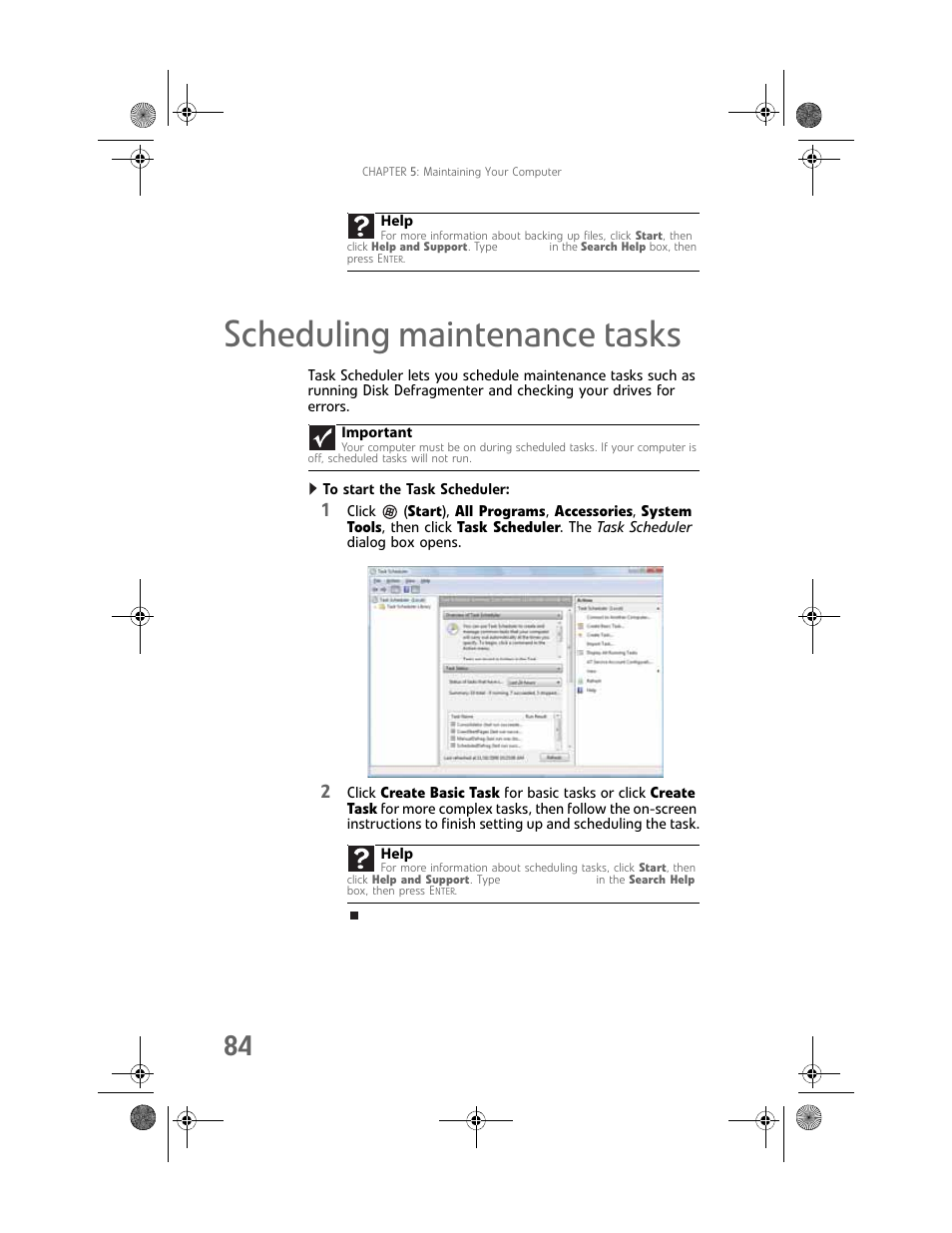 Scheduling maintenance tasks, To start the task scheduler | Gateway MAN FX510 User Manual | Page 90 / 150