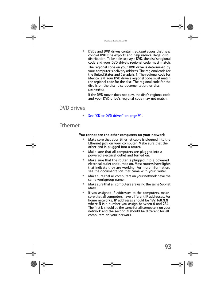 Dvd drives, Ethernet, You cannot see the other computers on your network | Dvd drives ethernet | Gateway MAN FX510 User Manual | Page 99 / 150