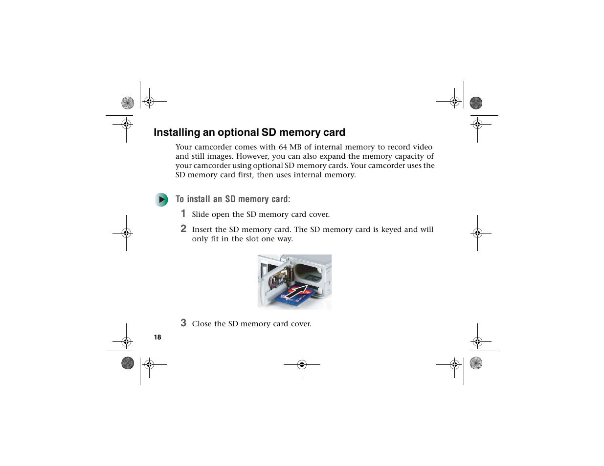 Installing an optional sd memory card | Gateway DV-S20 User Manual | Page 22 / 60