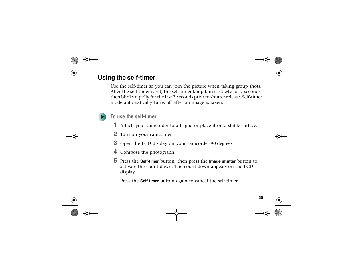 Using the self-timer | Gateway DV-S20 User Manual | Page 39 / 60
