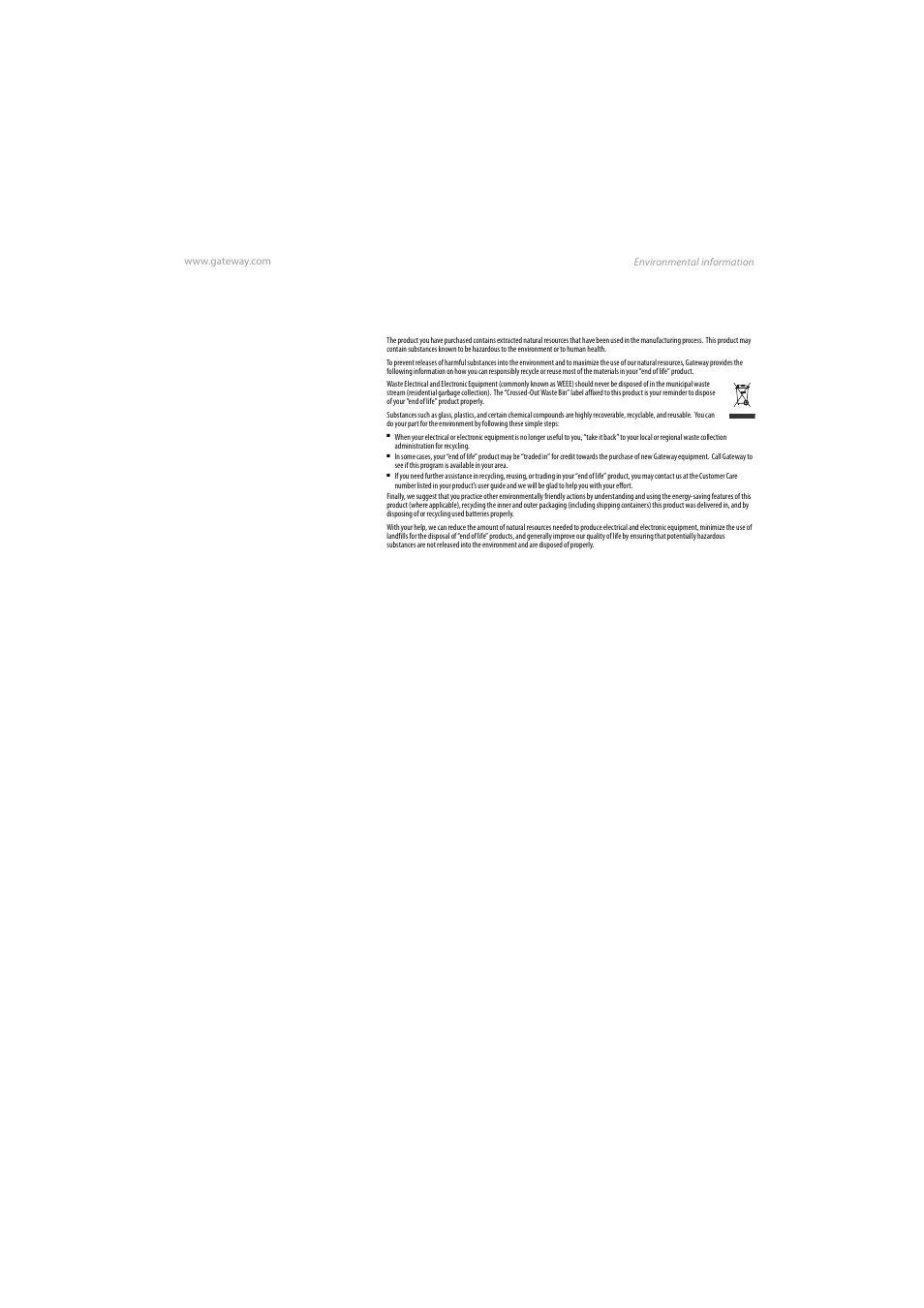 Environmental information | Gateway VX765 User Manual | Page 17 / 22