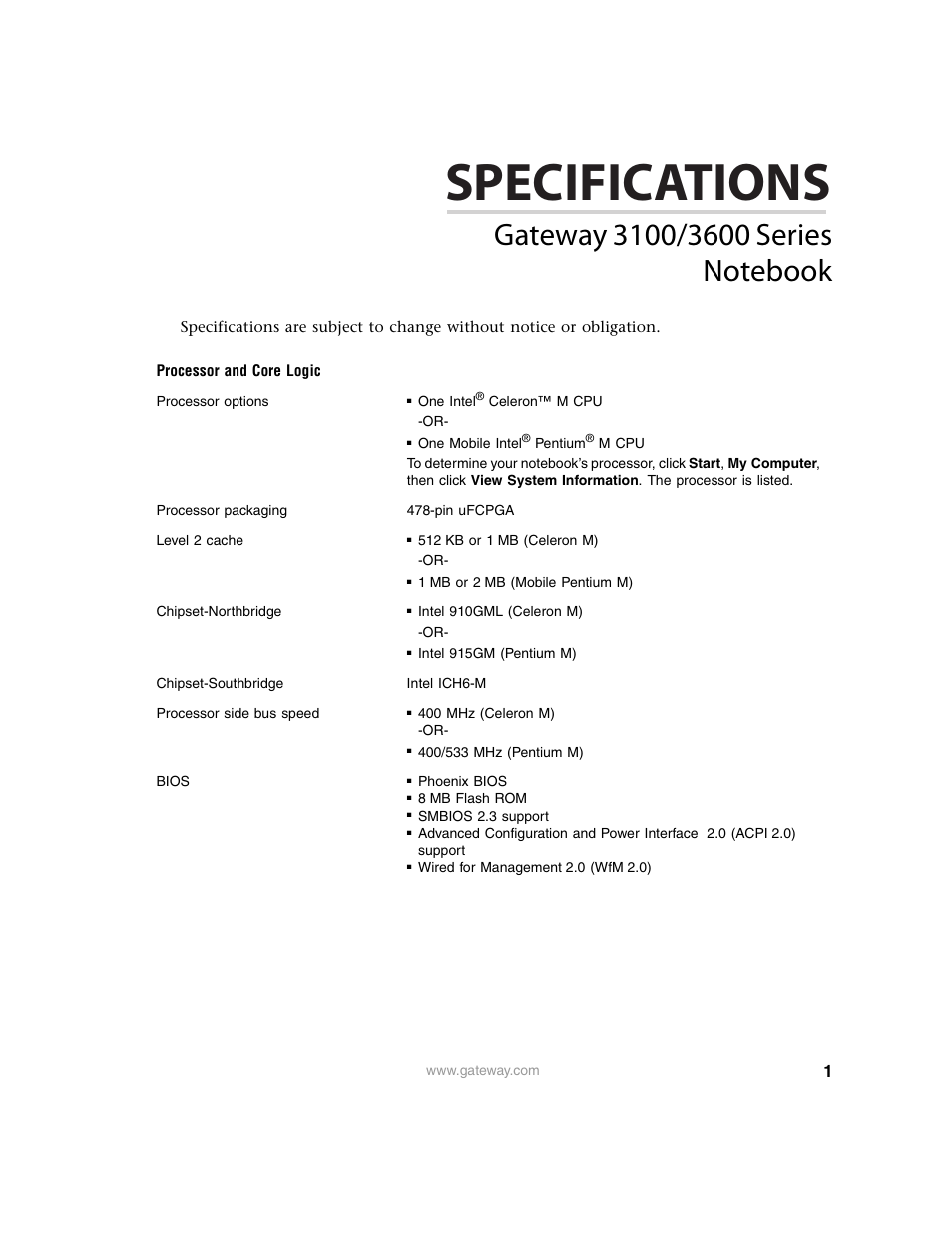 Gateway 3600 User Manual | 7 pages