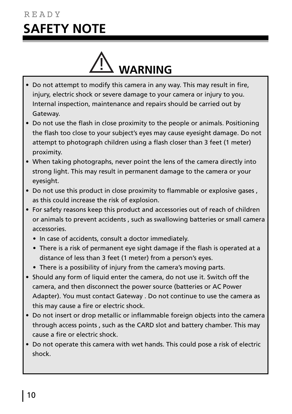 Warning | Gateway DC-M40 User Manual | Page 10 / 95