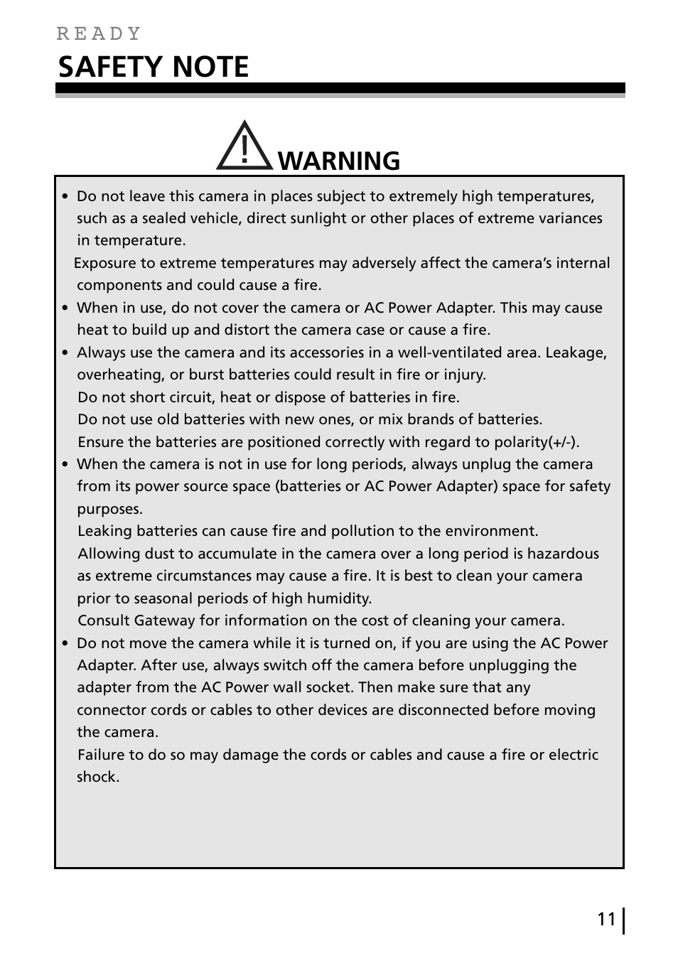 Warning | Gateway DC-M40 User Manual | Page 11 / 95