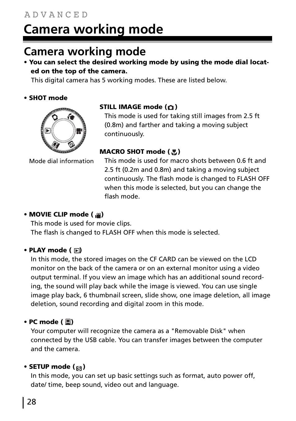 Camera working mode | Gateway DC-M40 User Manual | Page 28 / 95