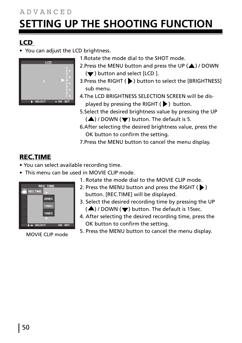 Setting up the shooting function, Rec.time | Gateway DC-M40 User Manual | Page 50 / 95