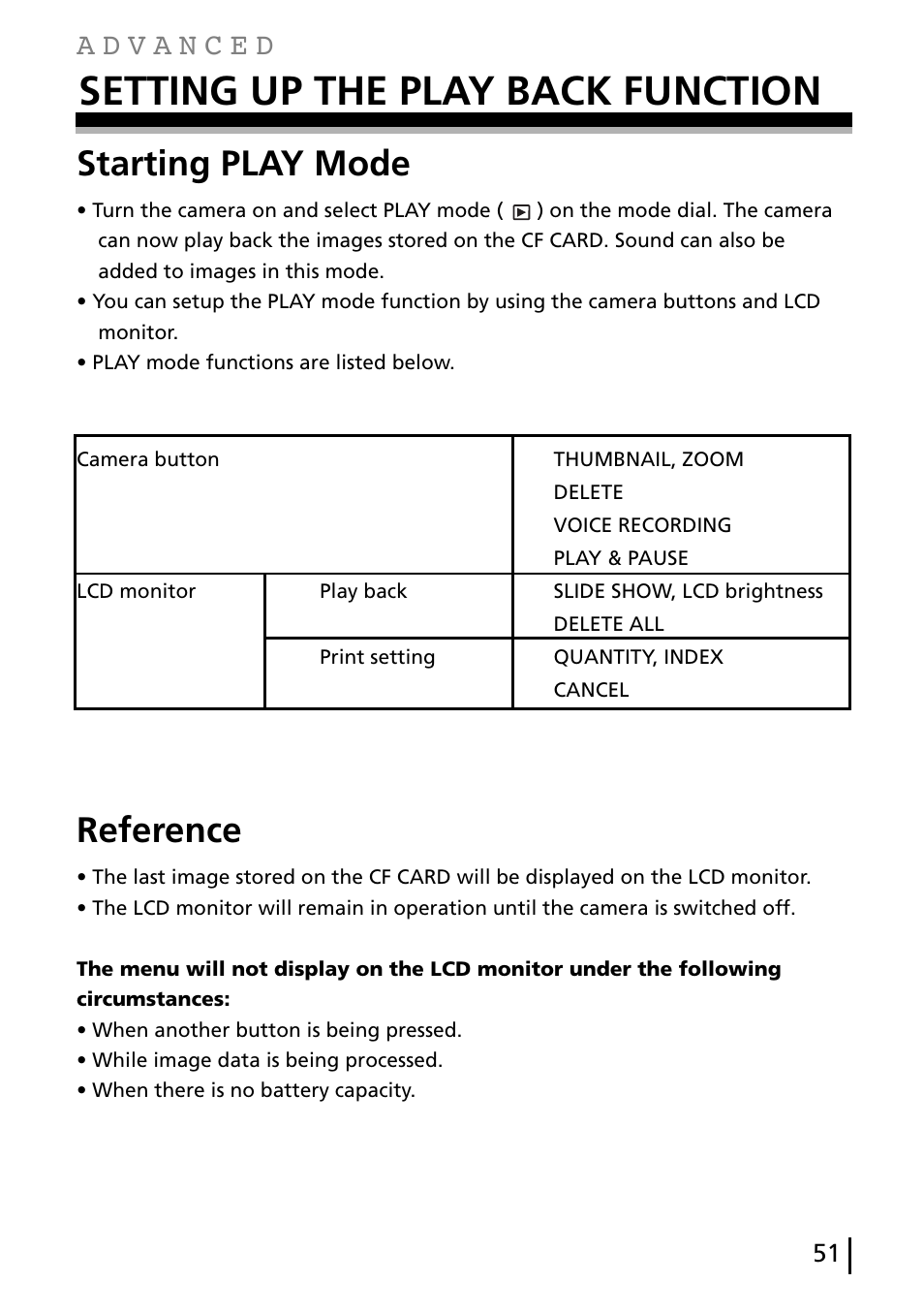 Setting up the play back function, Starting play mode, Reference | Gateway DC-M40 User Manual | Page 51 / 95