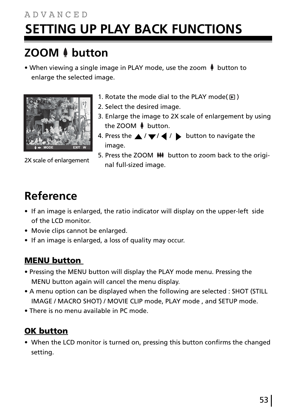 Setting up play back functions, Zoom button, Reference | Gateway DC-M40 User Manual | Page 53 / 95