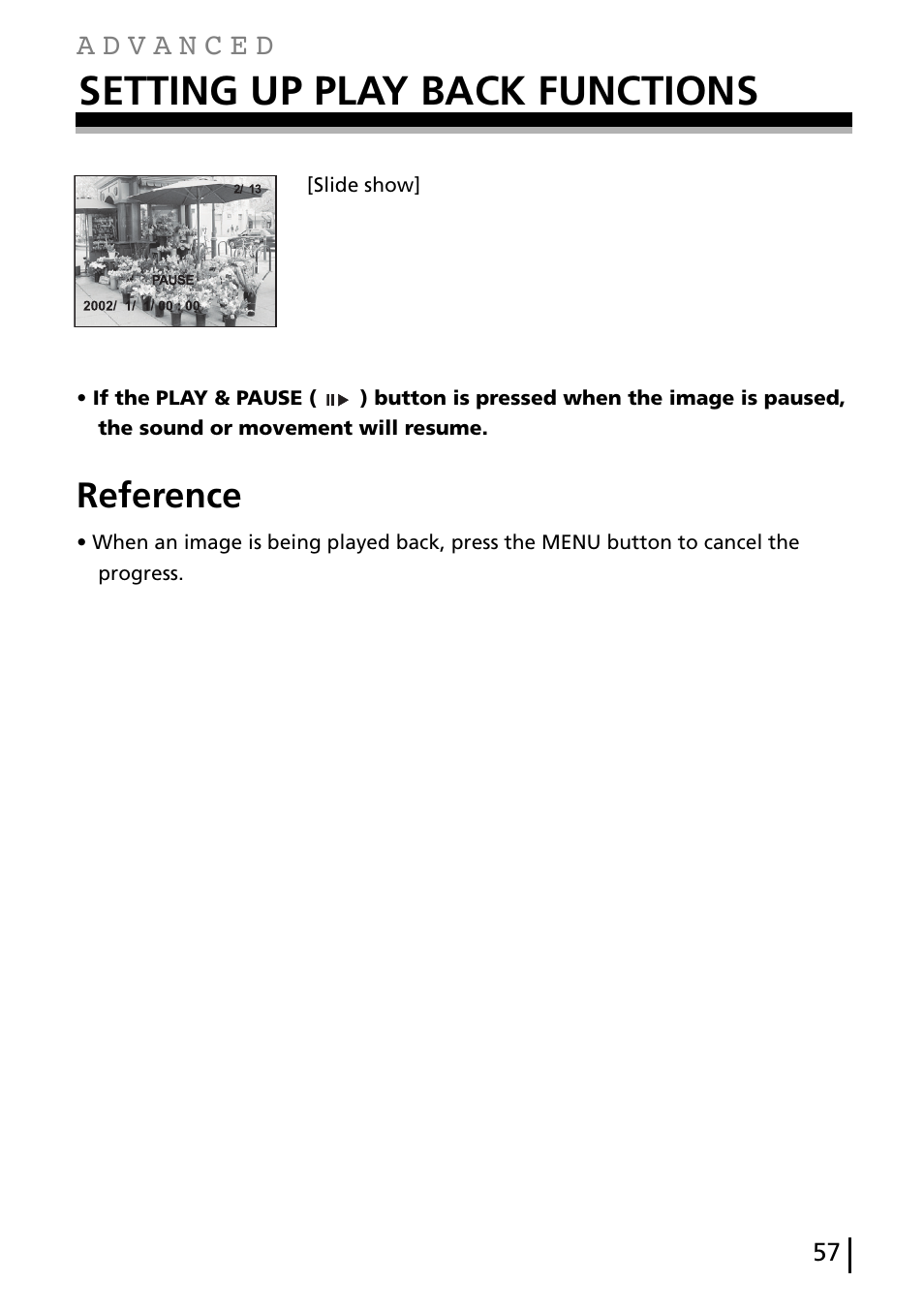 Setting up play back functions, Reference | Gateway DC-M40 User Manual | Page 57 / 95