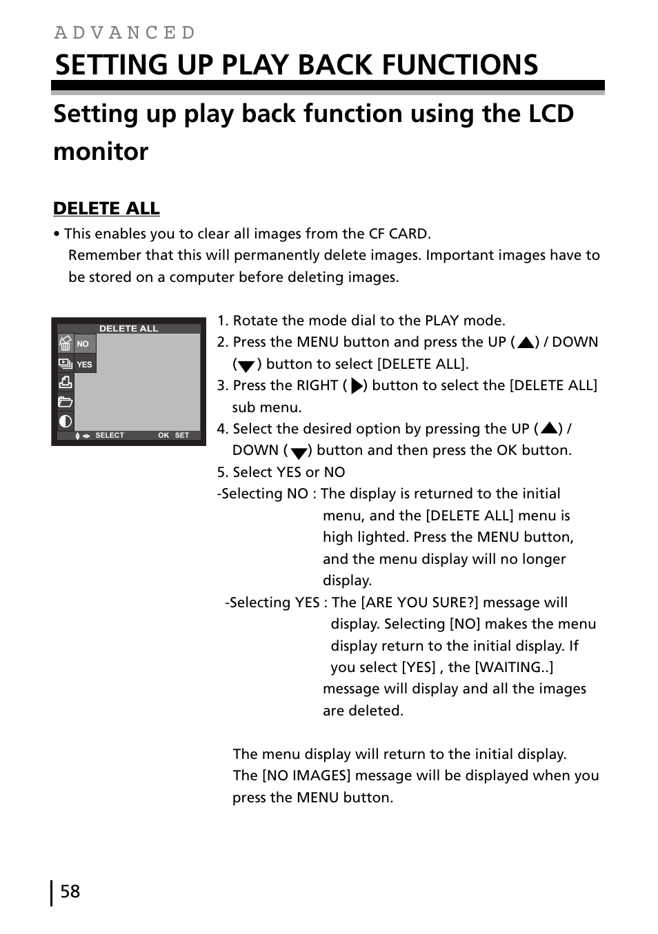 Setting up play back functions, Delete all | Gateway DC-M40 User Manual | Page 58 / 95