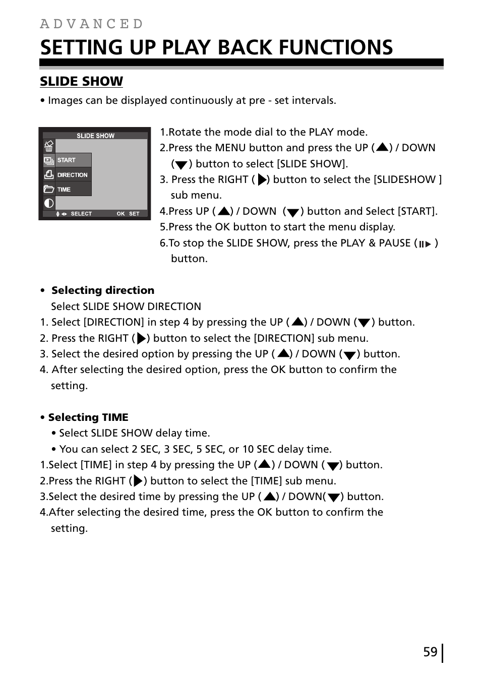 Setting up play back functions, Slide show | Gateway DC-M40 User Manual | Page 59 / 95