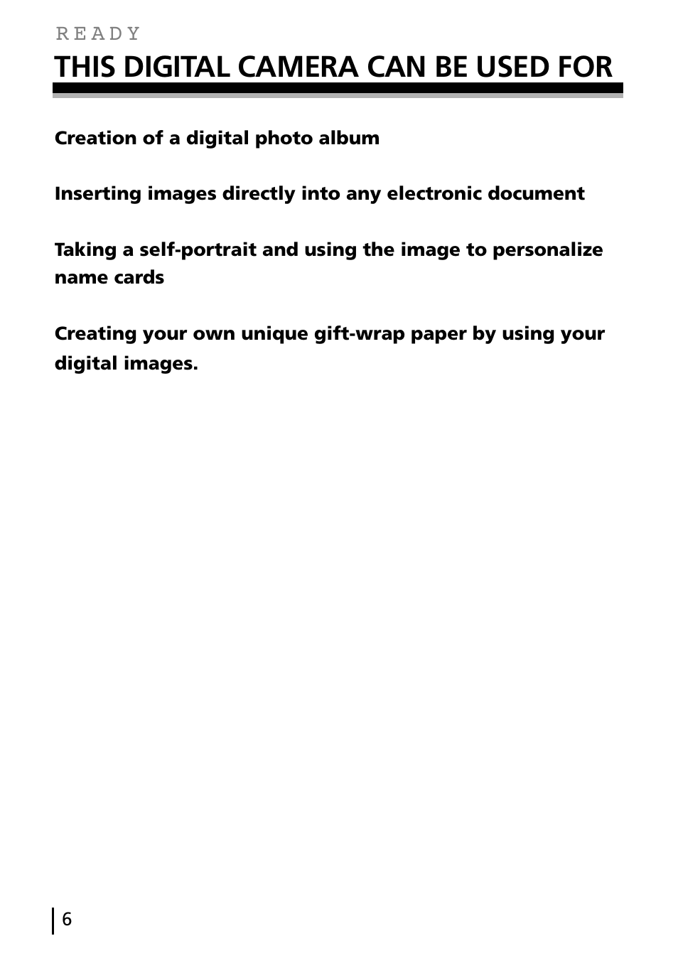 This digital camera can be used for | Gateway DC-M40 User Manual | Page 6 / 95