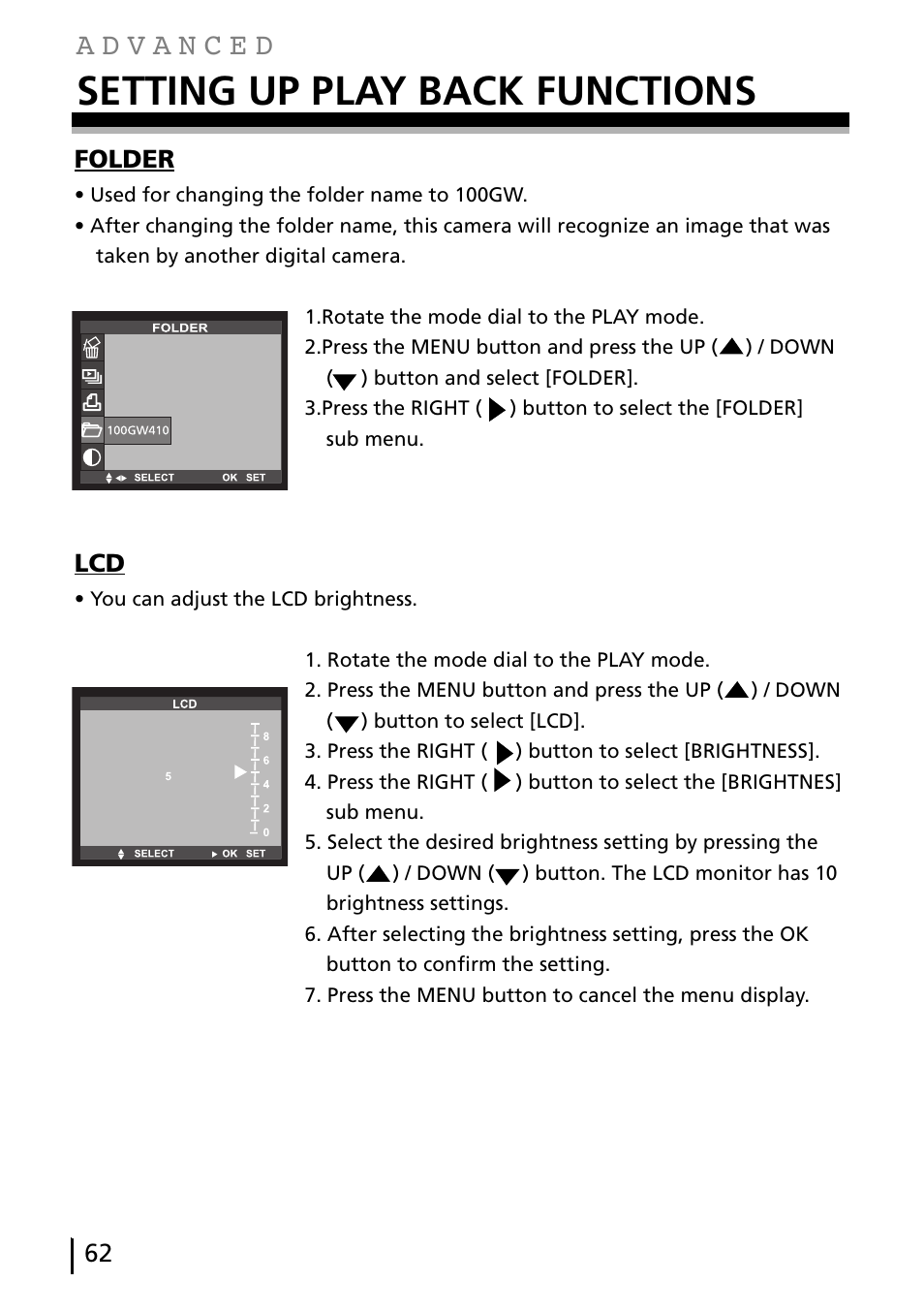 Setting up play back functions, Folder | Gateway DC-M40 User Manual | Page 62 / 95