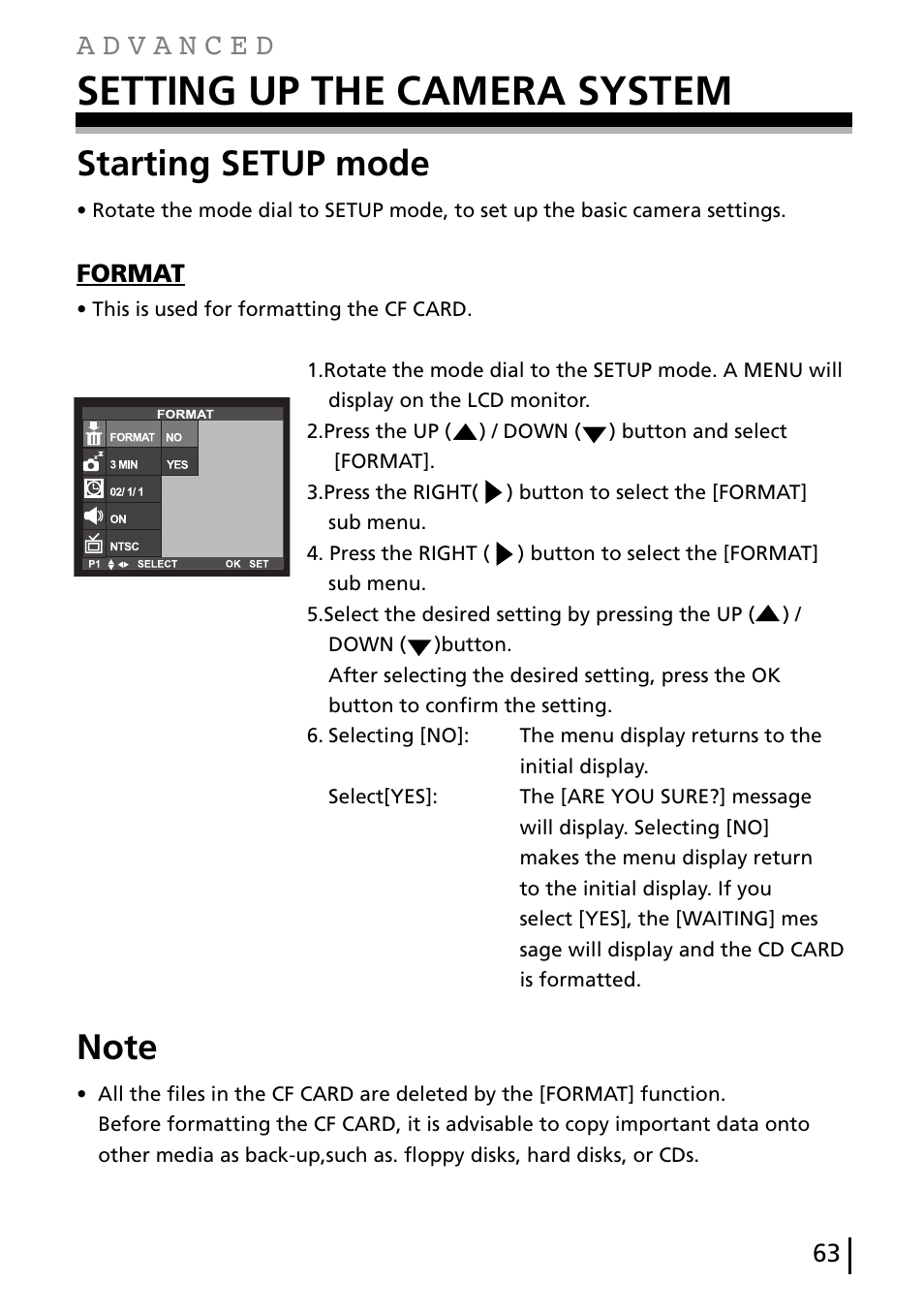 Setting up the camera system, Starting setup mode, Format | Gateway DC-M40 User Manual | Page 63 / 95