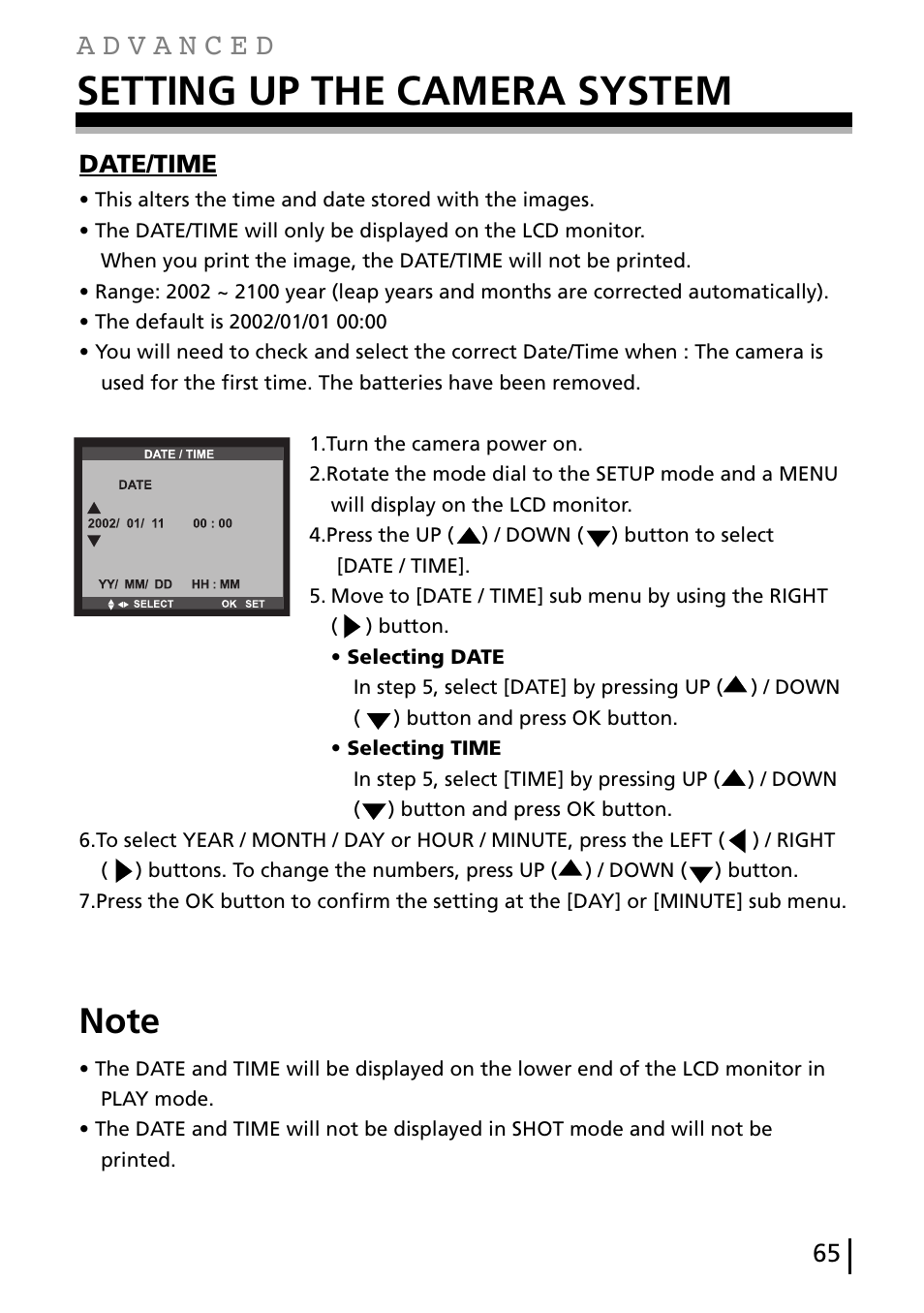 Setting up the camera system, Date/time | Gateway DC-M40 User Manual | Page 65 / 95