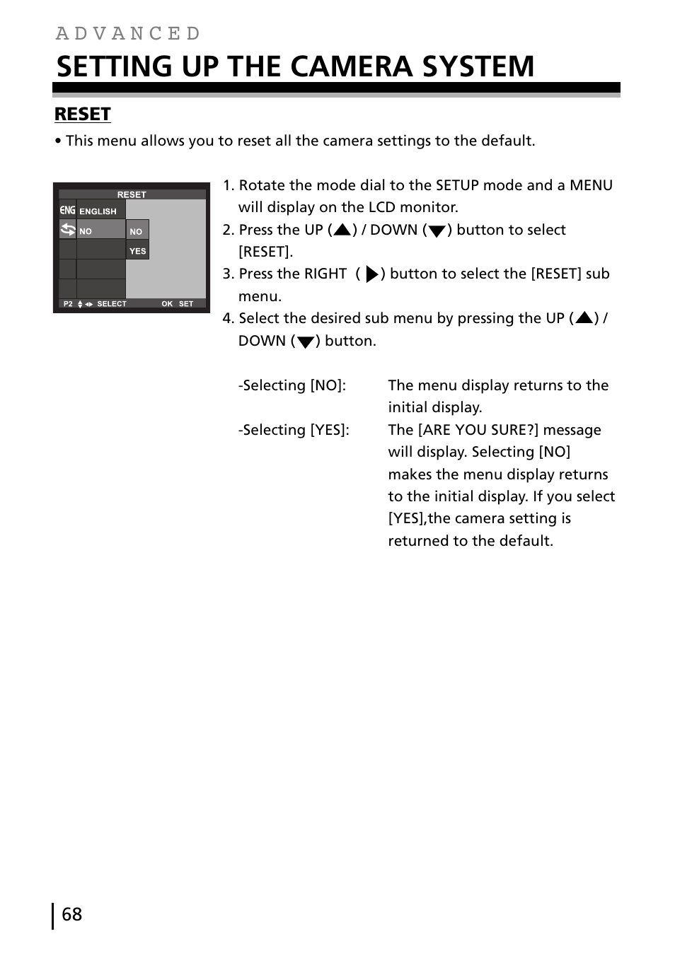 Setting up the camera system, Reset | Gateway DC-M40 User Manual | Page 68 / 95