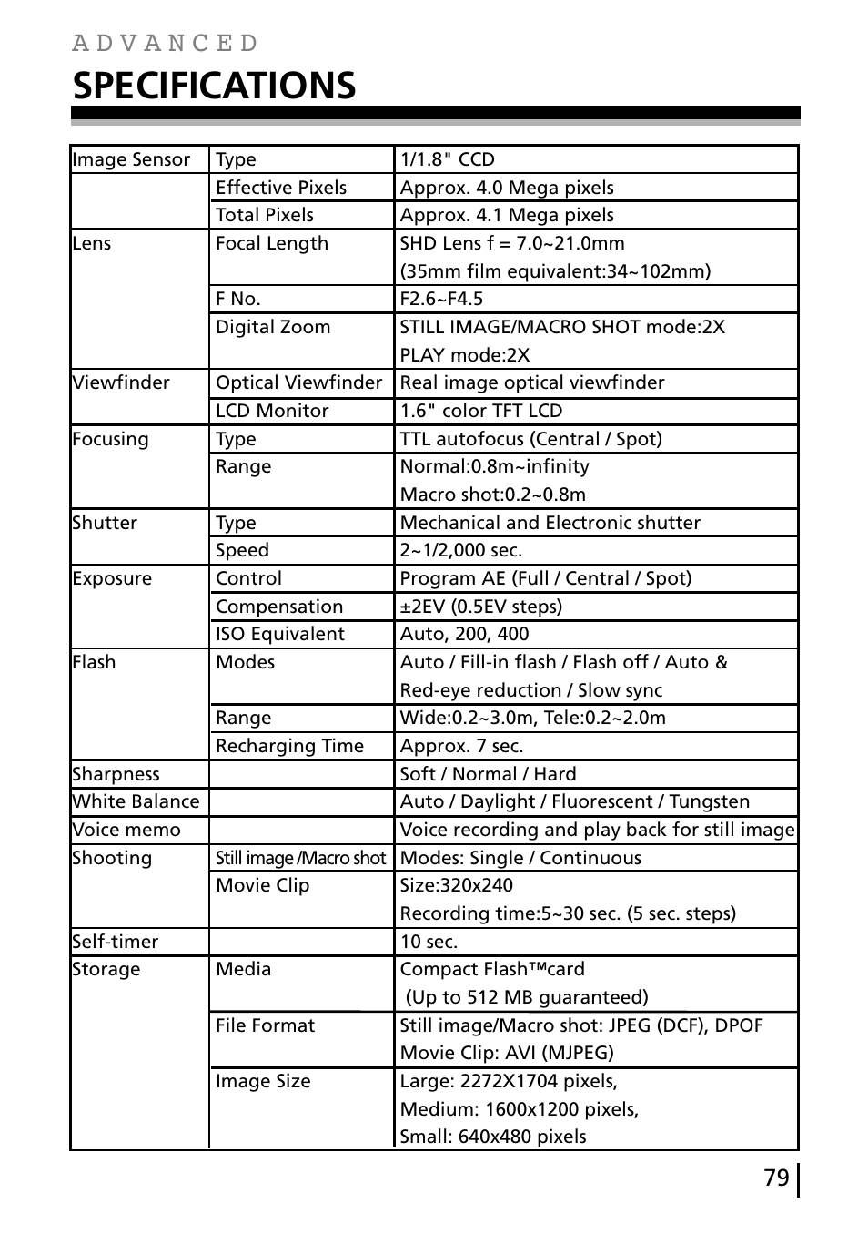 Specifications | Gateway DC-M40 User Manual | Page 79 / 95