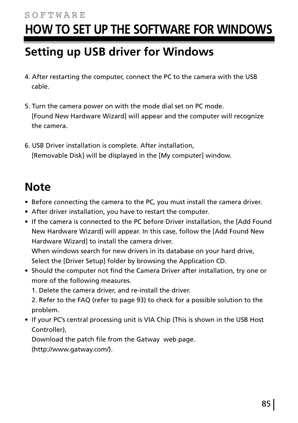 How to set up the software for windows, Setting up usb driver for windows | Gateway DC-M40 User Manual | Page 85 / 95