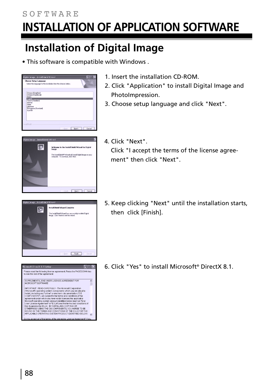 Installation of application software, Installation of digital image | Gateway DC-M40 User Manual | Page 88 / 95