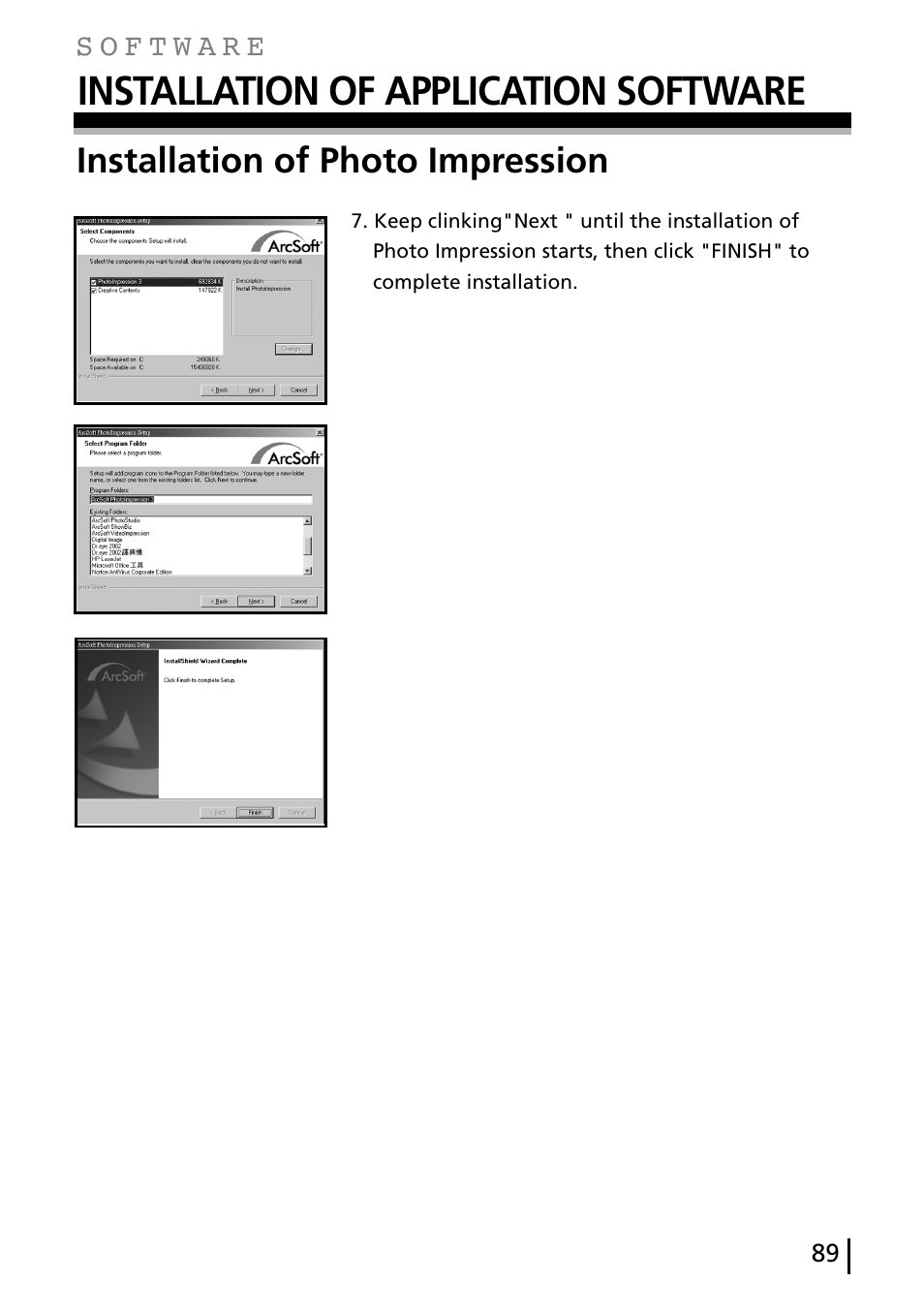 Installation of application software, Installation of photo impression | Gateway DC-M40 User Manual | Page 89 / 95