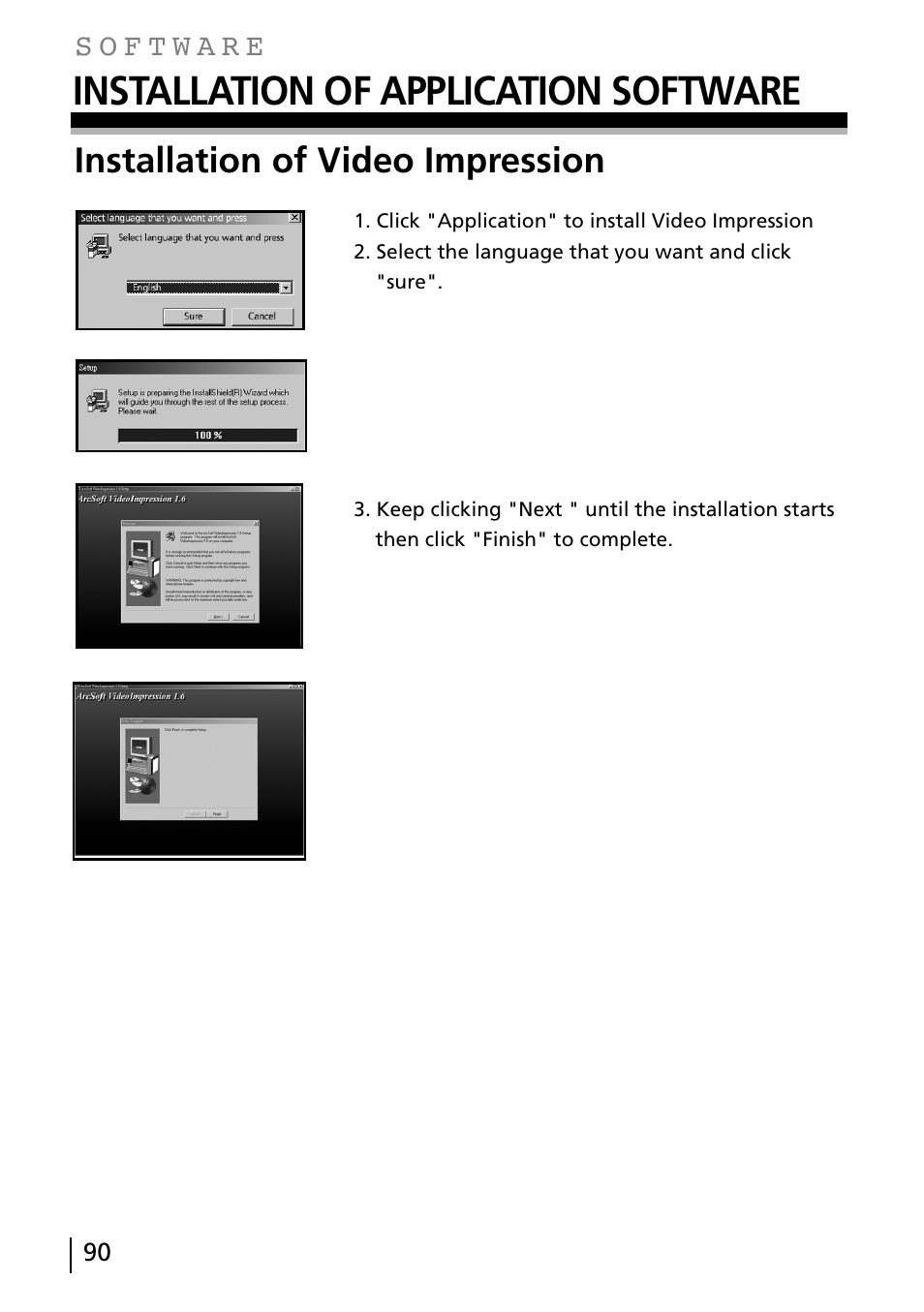 Installation of application software, Installation of video impression | Gateway DC-M40 User Manual | Page 90 / 95