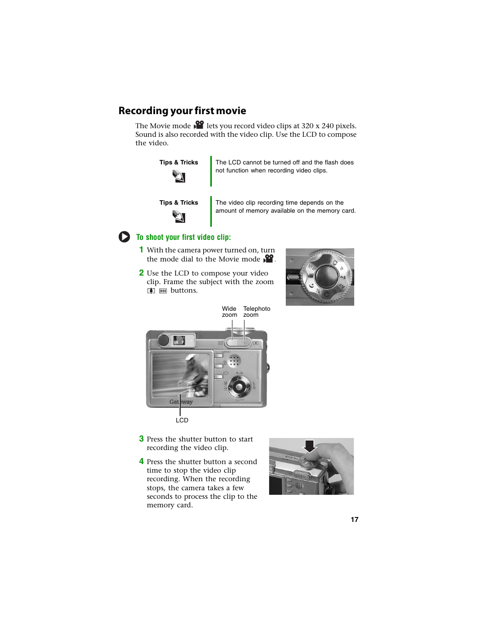 Recording your first movie | Gateway DC-T60 User Manual | Page 21 / 92