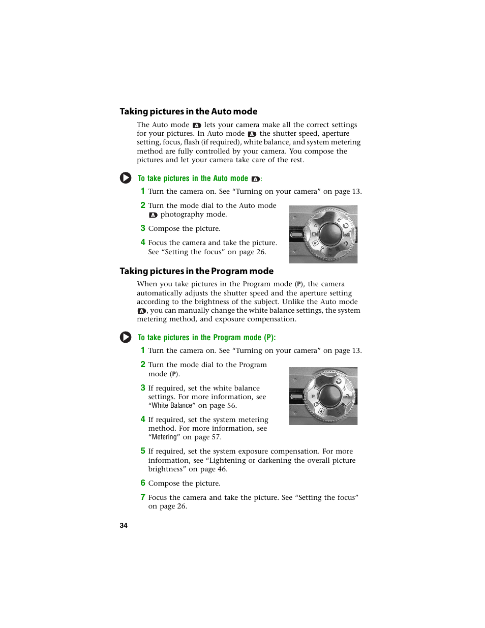 Taking pictures in the auto mode, Taking pictures in the program mode | Gateway DC-T60 User Manual | Page 38 / 92