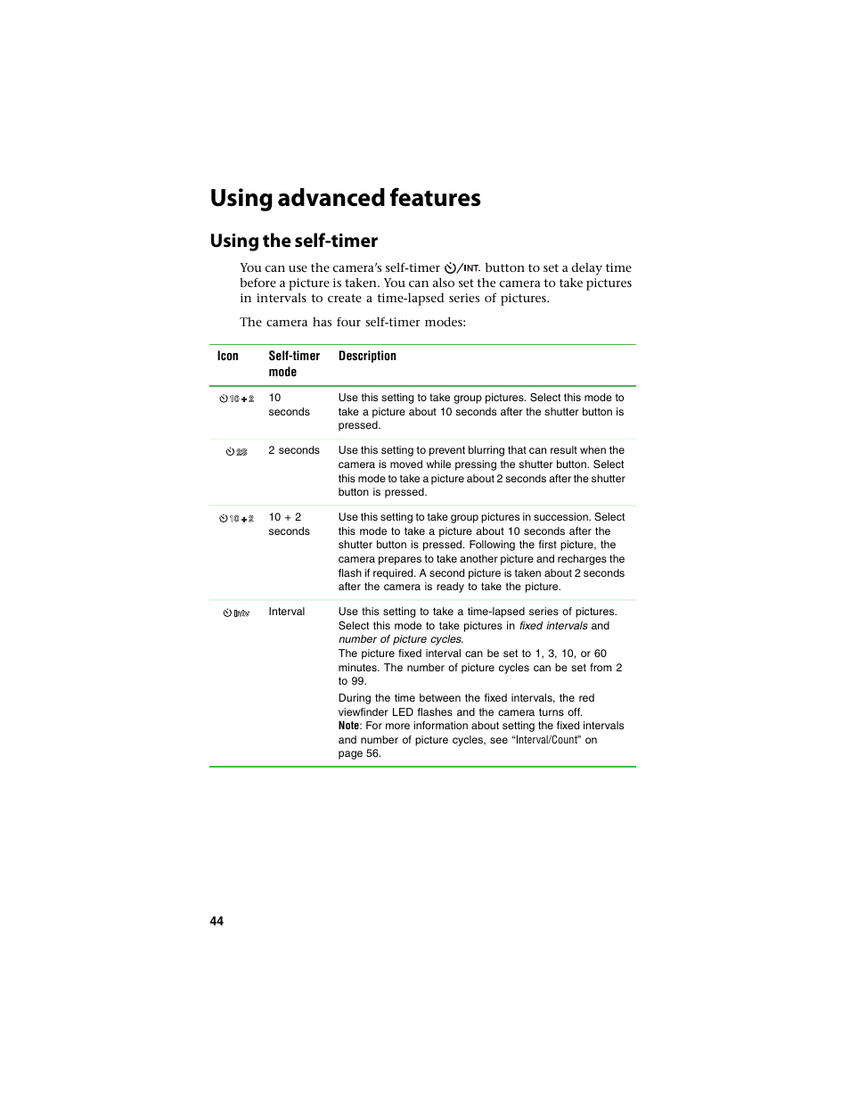 Using advanced features, Using the self-timer | Gateway DC-T60 User Manual | Page 48 / 92